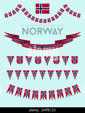 Set von norwegischen Flaggen und Fahnen Stock Vektor