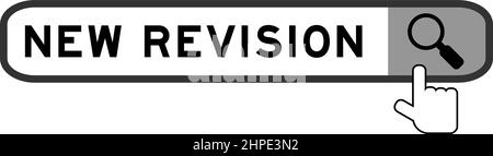 Suchbanner in Word New Revision mit Hand-Over-Lupensymbol auf weißem Hintergrund Stock Vektor