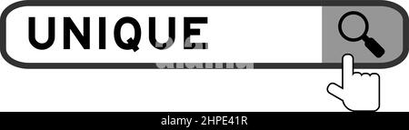 Suchbanner in Wort Unique mit Hand-Over-Lupensymbol auf weißem Hintergrund Stock Vektor