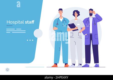 Vektordarstellung von medizinischem Personal, medizinischem Personal, Krankenhausärzten. Bearbeitbare Kontur, globale Farbfelder Stock Vektor
