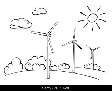 Windturbinen und Natur - Vektorgrafik Stock Vektor