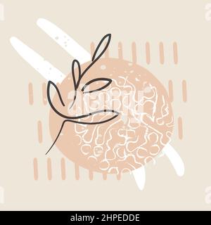 Florale minimal abstrakte Formen dekorativen Hintergrund. Hand gezeichnet Linie wilde Blume und abstrakte Blob Formen, Pflanze Stock Vektor