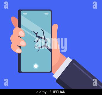 Crack auf dem Smartphone. Zerschlagen Sie Ihr Telefon. Flache Vektor-Illustration. Stock Vektor