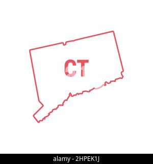 Connecticut US State Map rote Umrissgrenze. Vektorgrafik isoliert auf Weiß. Abkürzung mit zwei Buchstaben. Bearbeitbare Kontur. Linienstärke anpassen Stock Vektor