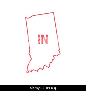 Indiana US State Map rote Umrissgrenze. Vektorgrafik isoliert auf Weiß. Abkürzung mit zwei Buchstaben. Bearbeitbare Kontur. Linienstärke anpassen. Stock Vektor