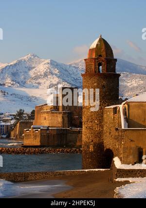 FRANKREICH Pyrenees Orientales Roussillon Côte vermeille collioure lever Soleil Stockfoto