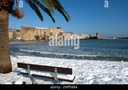 FRANKREICH Pyrenees Orientales Roussillon Côte vermeille collioure lever Soleil Stockfoto