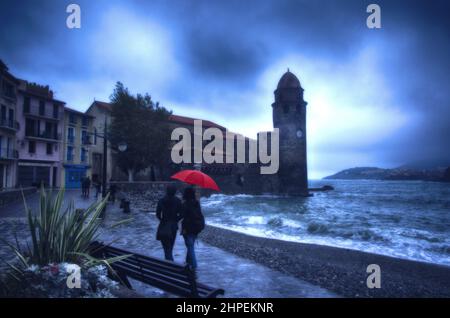 FRANKREICH Pyrenees Orientales Roussillon Côte vermeille collioure Regentag Stockfoto