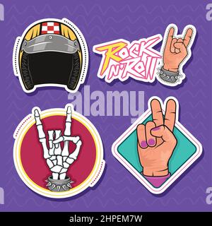 Vier Retro-Patches setzen Symbole Stock Vektor