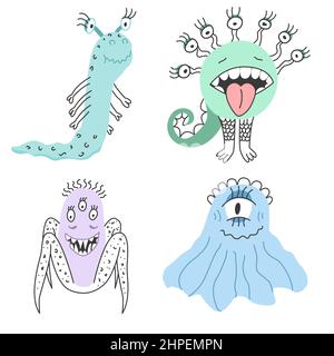 Monster Set von Vektor-Doodle-Zeichen. Erfunden Comic-Monster Stock Vektor