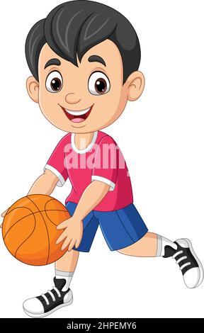 Cartoon kleiner Junge spielt Basketball Stock Vektor