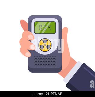 Dosimeter zur Messung von Strahlung. Hand hält das Gerät. Flache Vektordarstellung. Stock Vektor