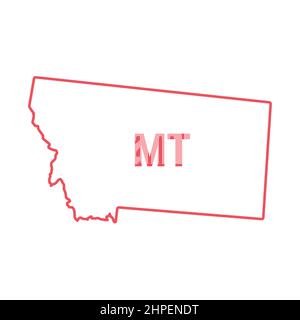 Montana US State map rote Umrissgrenze. Vektorgrafik isoliert auf Weiß. Abkürzung mit zwei Buchstaben. Bearbeitbare Kontur. Linienstärke anpassen. Stock Vektor