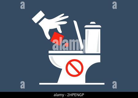 Werfen Hausmüll in die Toilette. Flache Vektor-Illustration. Stock Vektor