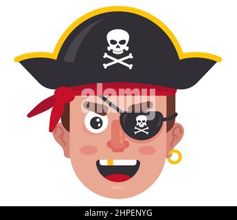 Der Kopf eines Piraten mit einem Hut und einem Augenfleck. Flache Vektorgrafik. Stock Vektor