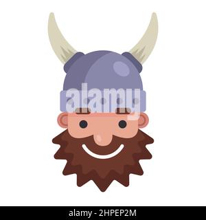 norwegischer bärtiger Krieger. wikinger in einem gehörnten Helm. Flache Vektorgrafik. Stock Vektor