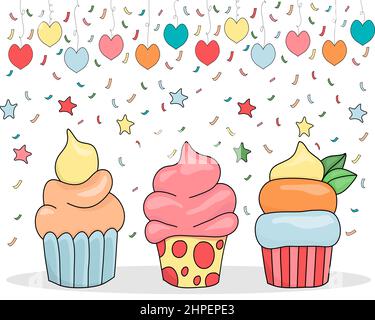 Cupcake Dessert Set Cartoon-Design Stock Vektor