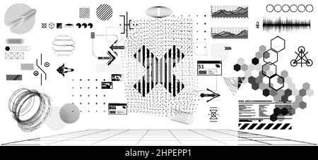 Schwarz-Weiß trendige futuristische Elemente-Kollektion Stock Vektor
