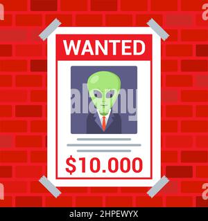 Ein Poster an der Wand über die Suche nach einem Alien. Flache Vektorgrafik. Stock Vektor