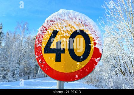 Verkehrsschild mit Geschwindigkeitsbegrenzung 40 Kilometer pro Stunde Stockfoto