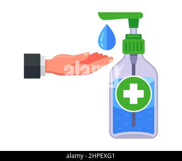 Medizinisches Antiseptikum in einer Plastikflasche. Händedesinfektion. Flache Vektorgrafik. Stock Vektor