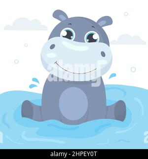 Hippo sitzt auf dem Wasser Stock Vektor