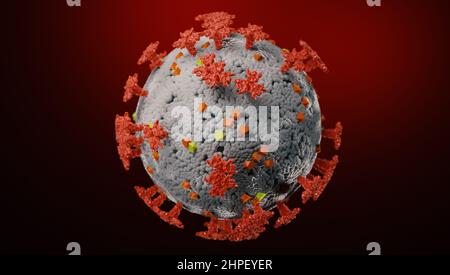 Detailliertes Modell des Coronavirus-Virus. 3D Rendern. Stockfoto