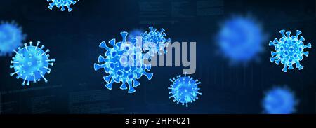Wissenschaftlicher Hintergrund mit dem Covid-19-Virus vor blauem Hintergrund Stock Vektor