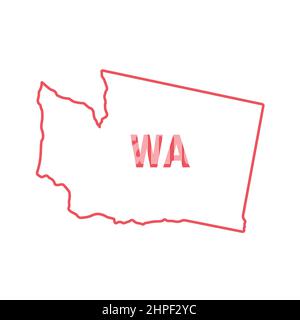 Washington US-Staatskarte rote Umrissgrenze. Vektorgrafik isoliert auf Weiß. Abkürzung mit zwei Buchstaben. Bearbeitbare Kontur. Linienstärke anpassen. Stock Vektor