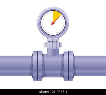 Ein Gerät zur Druckmessung in einem Rohr. Das Messgerät zeigt den Wasserverbrauch im Haus. Flache Vektordarstellung. Stock Vektor