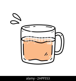Nette Glas Tasse Kaffee auf weißem Hintergrund isoliert. Vektor-handgezeichnete Illustration im Doodle-Stil. Perfekt für Karten, Menü, Logo, Dekorationen. Stock Vektor