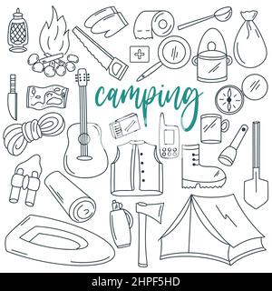 Camping-Doodle-Set Stock Vektor