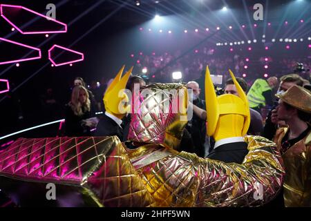 Fornebu 20220219.Subwoolfer gewinnt das Finale am Samstag beim Norwegischen Melodi Grand Prix in Fornebu und wird Norwegen beim diesjährigen Eurovision im Mai 2022 in Turin, Italien, vertreten. Foto: Terje Bendiksby / NTB Stockfoto