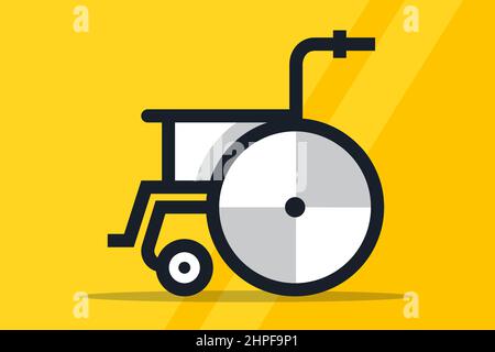 Rollstuhl-Symbol auf gelbem Hintergrund. Flache Vektorgrafik. Stock Vektor