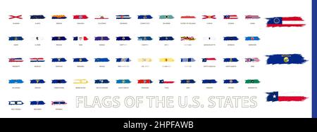 Grunge Abstract Brush Stroke Collection der Vereinigten Staaten von Amerika. Grunge Flag Set von US-Staaten. Stock Vektor