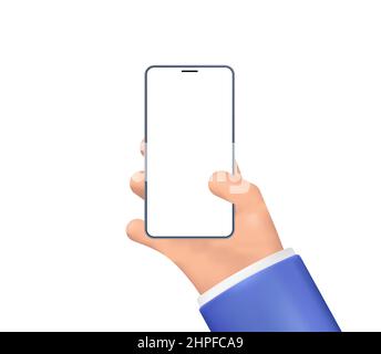 Einfache realistische Cartoon Hand mit Smartphone Stock Vektor