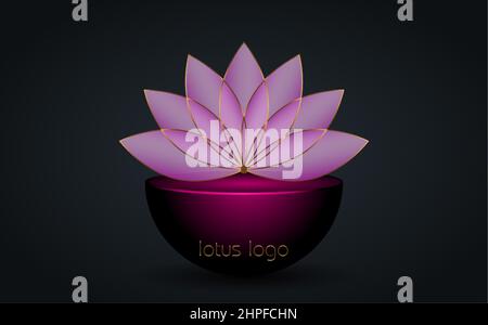 Lotuslogo in Violettgold, Blume des Lebens. Heilige Geometrie. Symbol für Harmonie und Balance. Goldener Luxus Zeichen der Reinheit. Chakra Yoga Design isoliert Stock Vektor