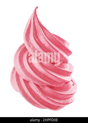 Eiscreme aus rosa Früchten wirbelt isoliert auf weißem Hintergrund Stockfoto