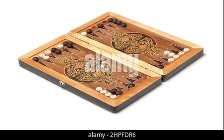 Backgammon Brettspiel isoliert auf weiß Stockfoto