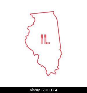 Illinois US State Map rote Umrissgrenze. Vektorgrafik isoliert auf Weiß. Abkürzung mit zwei Buchstaben. Bearbeitbare Kontur. Linienstärke anpassen. Stock Vektor