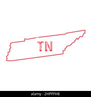 Tennessee US State Map rote Umrissgrenze. Vektorgrafik isoliert auf Weiß. Abkürzung mit zwei Buchstaben. Bearbeitbare Kontur. Linienstärke anpassen. Stock Vektor