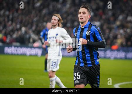 Kopenhagen, Dänemark. 20th. Februar 2022. Joel King (25) von Odense Boldklub, der 3F beim Superliga-Spiel zwischen dem FC Kopenhagen und Odense Boldklub im Kopenhagener Park gesehen wurde. (Foto: Gonzales Photo/Alamy Live News Stockfoto