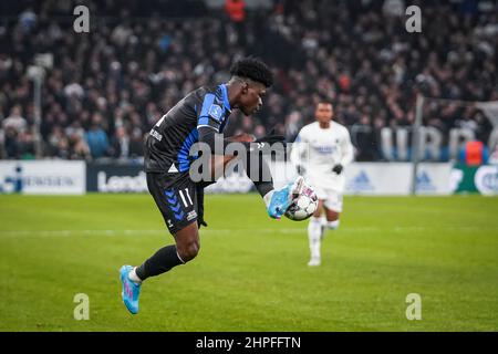 Kopenhagen, Dänemark. 20th. Februar 2022. Emmanuel Sabbi (11) von Odense Boldklub, der 3F beim Superliga-Spiel zwischen dem FC Kopenhagen und Odense Boldklub im Kopenhagener Park zu sehen war. (Foto: Gonzales Photo/Alamy Live News Stockfoto