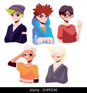 Gruppe Anime Männer Stock Vektor