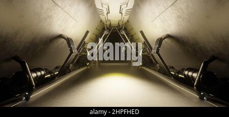 Surreal Technology Laboratory Or Industrial Warehouse Reflective Light Colors Hintergrund Alien Scene Concept Art Stockfoto