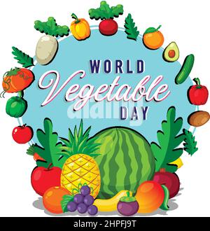 World Vegetable Day Poster mit vielen Früchten Illustration Stock Vektor