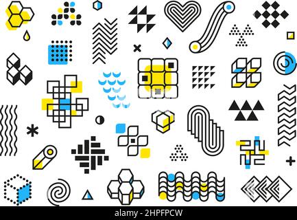 Memphis minimale geometrische Formen. Business Shaping, bilden Dreieckselemente. Kreis, Pfeile Linie abstraktes modernes Design. Verschiedene aufgeräumte Zahlen Vektor Stock Vektor
