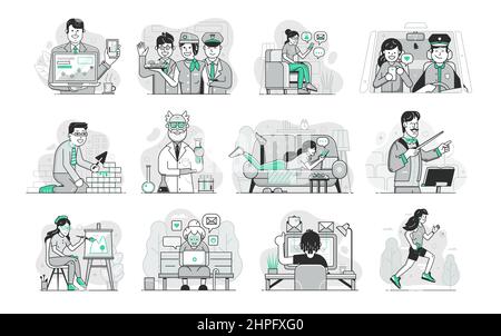 Marketing People Web-Szenen in Line Art Stock Vektor