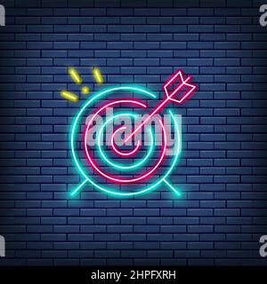 Vektor-Ziel, Ziel Neonschild. Isoliert auf einem Backstein Wand Hintergrund Stock Vektor