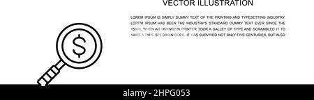 Vektor vergrößern Glas mit Dollar, Geld suchen, finden Währung eine Zeile Symbol. Fortlaufende einzeilige Darstellung. Stock Vektor